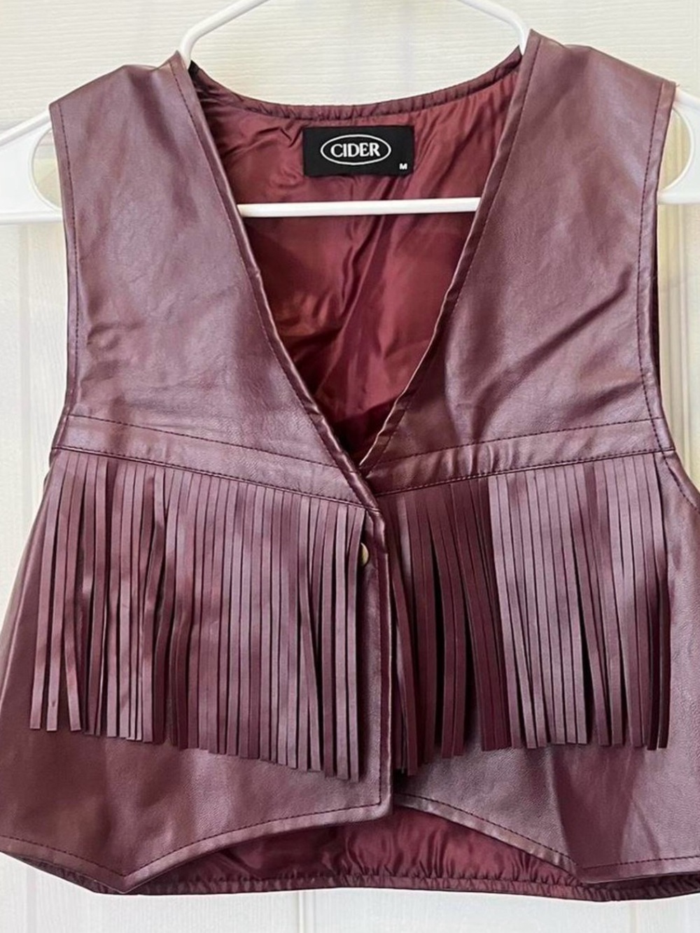 Cider Wine Faux Leather Fringe Vest